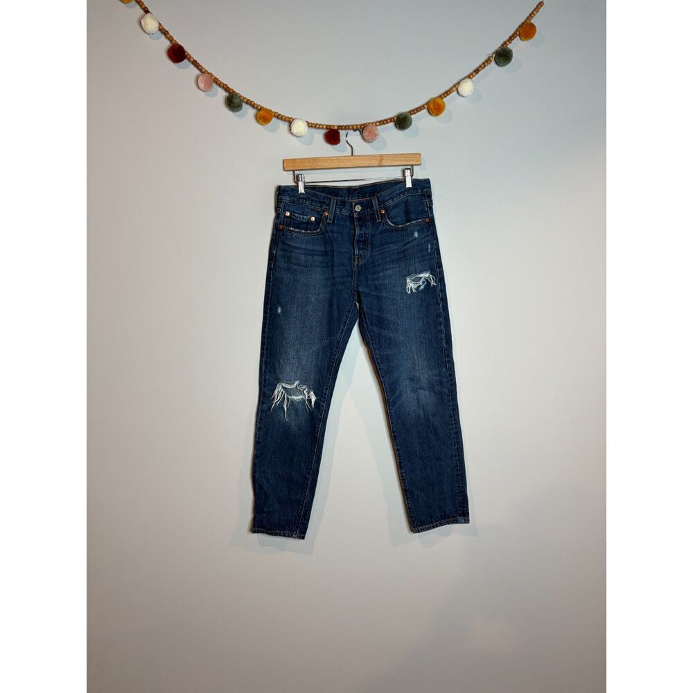 Levi's dark wash distressed jeans